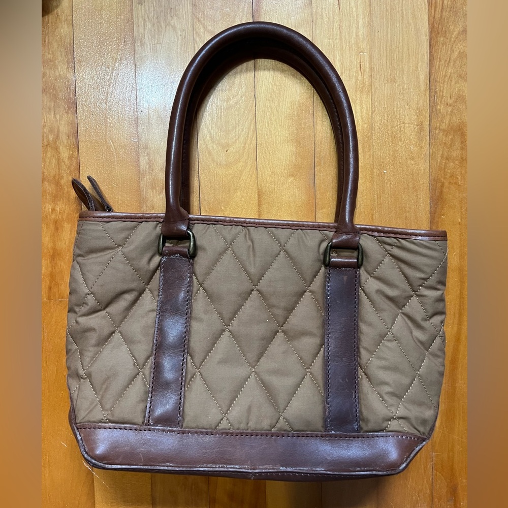 L.L. Bean Brown Quilted Tote Hand Bag with Leather Trim